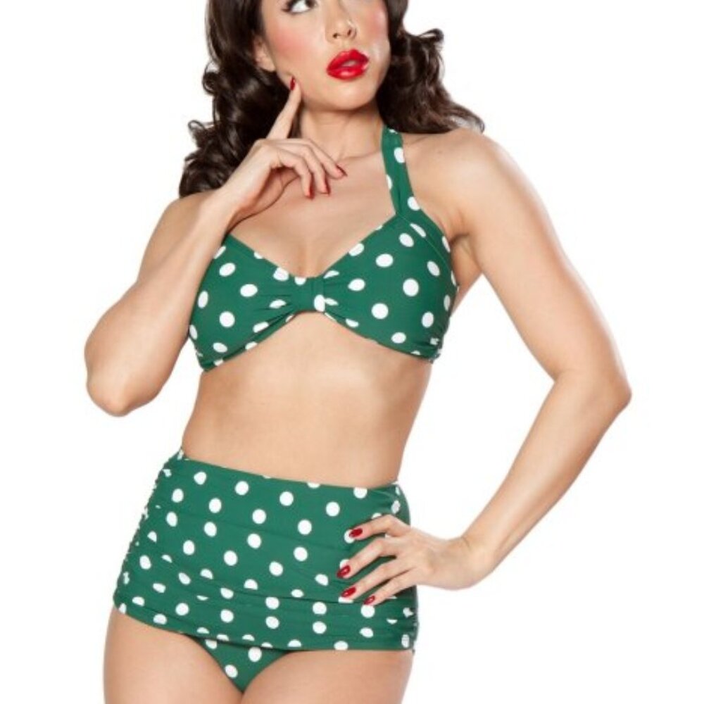 NWT/NWOT Esther Williams Two-Piece Green Polka Dot Bathing Suit sz 14/16